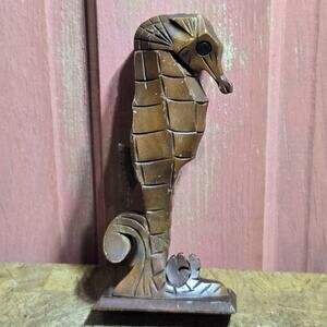 VTG Rustic Hand Carved Wood Seahorse Figure Stash Box‎ Marine Ocean Primitive